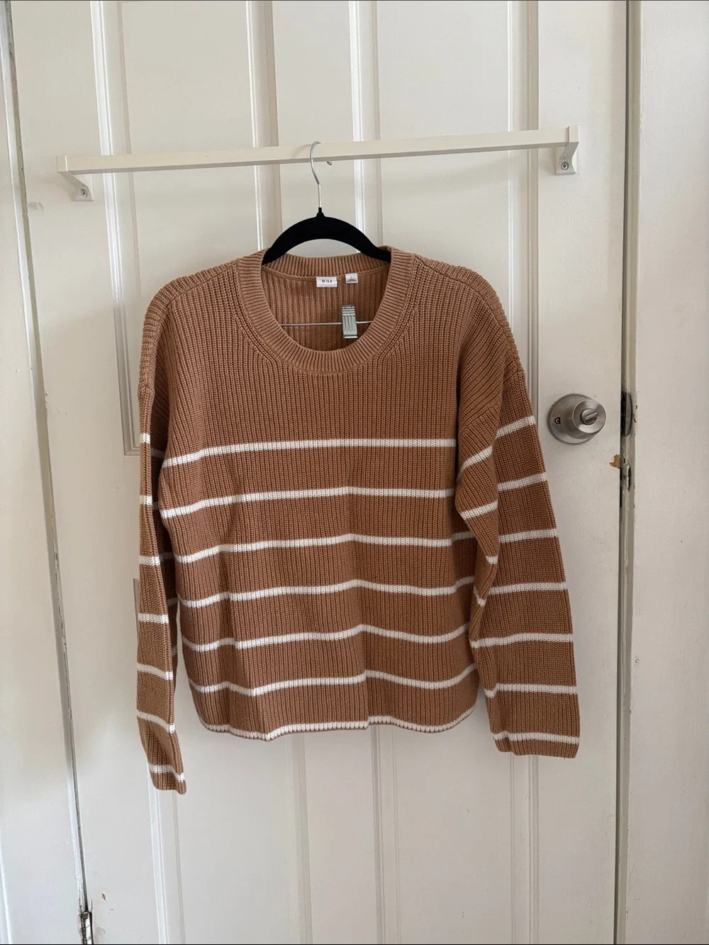 100% cotton GAP Camel and White Striped Crewneck Sweater